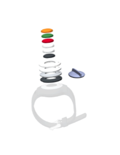 Kit customisation médaillon d'appel incluant 4 bagues de couleurs + 6 boutons de couleurs différents